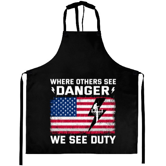 American Flag Lineman Duty Danger Aprons