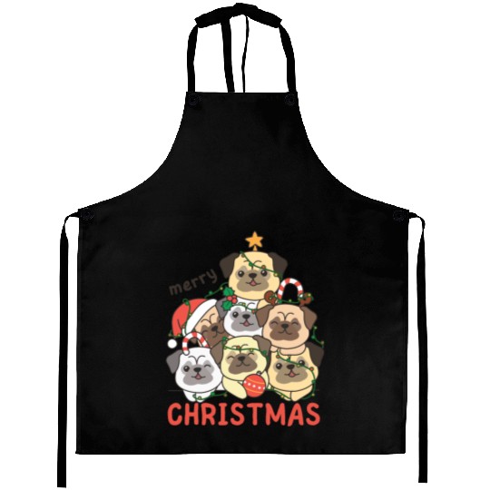 Pug Christmas Tree Merry Christmas Aprons