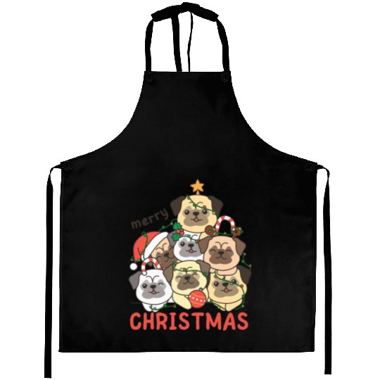Pug Christmas Tree Merry Christmas Aprons