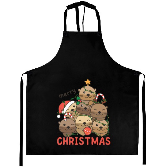 Otter Christmas Tree Merry Christmas Aprons