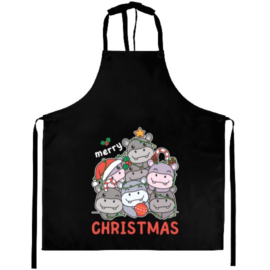 Hippo Christmas Tree Merry Christmas Aprons