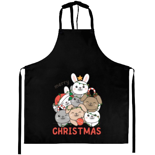 Bunny Christmas Tree Merry Christmas Aprons