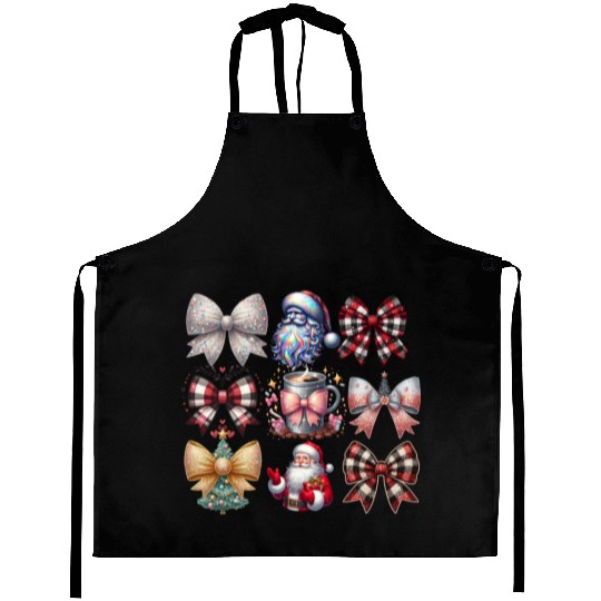 Coquette Bow Santa Christmas Tree Cake Candy Aprons