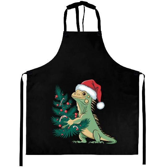 Christmas Tree Santa Iguana Aprons