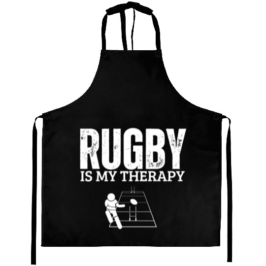 Rugby Is My Therapy Funny Rugby Player Aprons