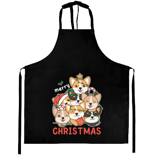 Corgi Christmas Tree Merry Christmas Aprons