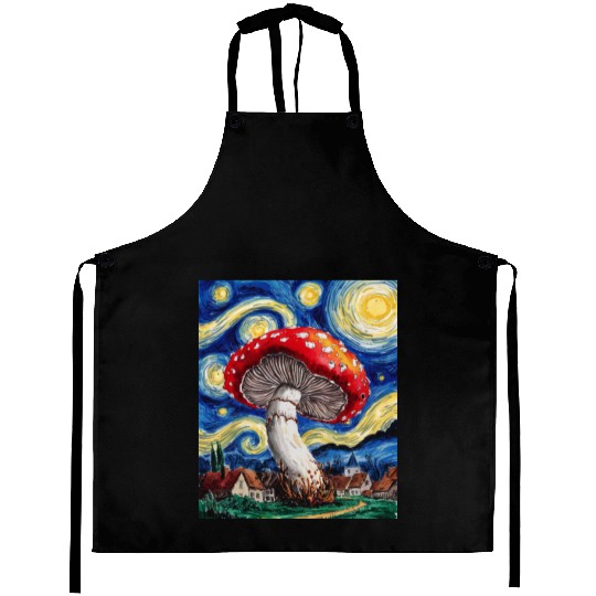 Starry Night Mushroom: Surreal Watercolor Dreamsca Aprons