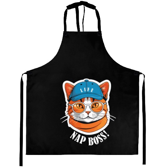 Cat Nap Boss with Cap and Sunglasses Aprons