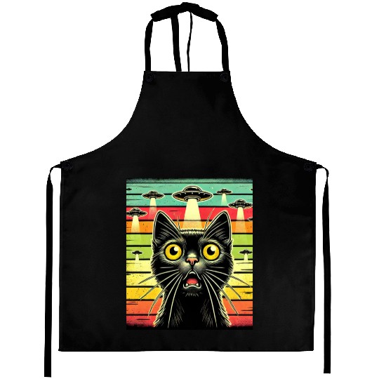 Fun Cat sunset Galaxy Cat Spaceship Alien Cat UFOs Aprons