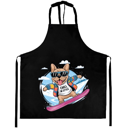 French Bulldog Snowboard Skiing for French Aprons
