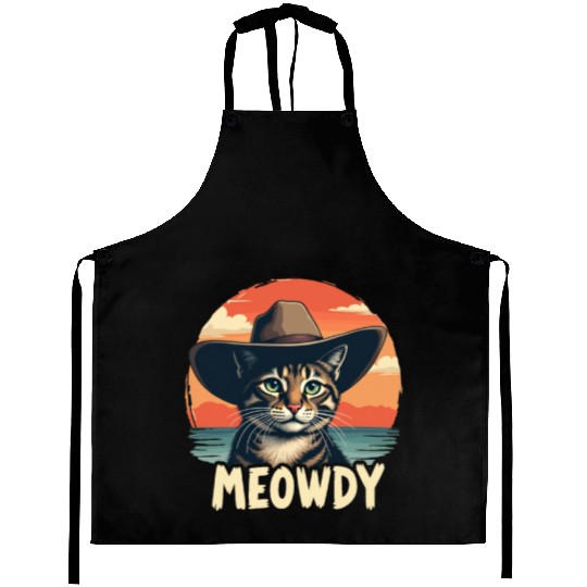 Meowdy Cowboy Cat Funny Howdy Meowdy Cowboy Cat Aprons