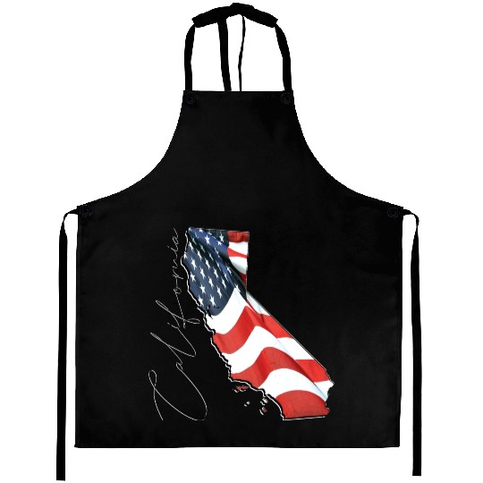 USA Flag in California State Map CA Aprons