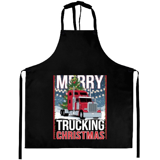 Merry Trucking Christmas Festive Semi-Truck Card Aprons