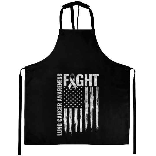 Lung Cancer Awareness White Ribbon Fight USA Flag Aprons