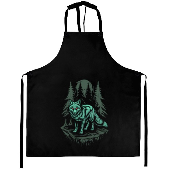 Dark Cottagecore Wolf Under Moonlight Aprons