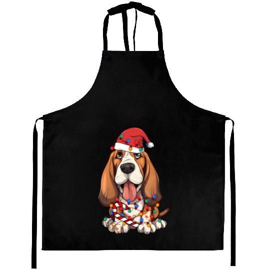 Basset Hound Santa Christmas Lights Dog Lover Aprons
