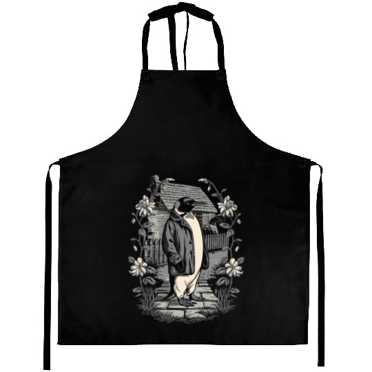 Dark Cottagecore Penguin in Vintage Garden Aprons