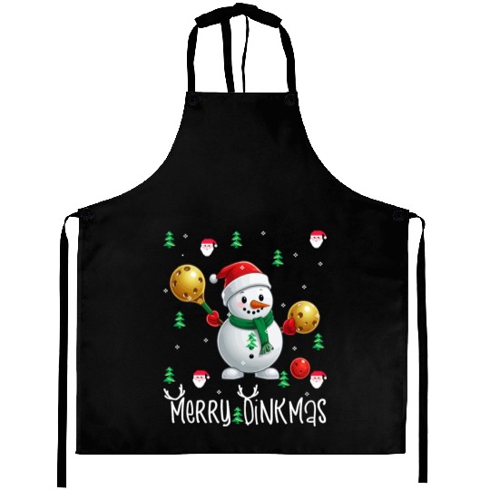 Merry Dinkmas with Christmas Pickleball Snowman Aprons