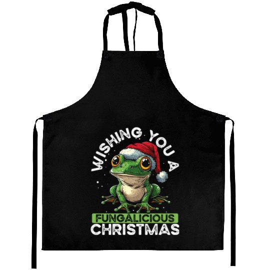 Merry Christmas Frog on Mushroom Cottagecore Aprons