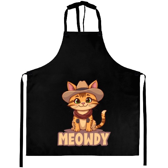 Cowboy Cat "Meowdy" Western yellow wild west cat Aprons