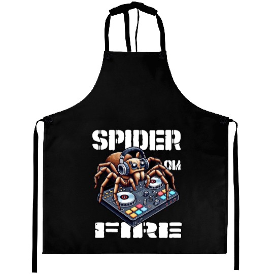 Spider On Fire-spider As A DJ Design Aprons
