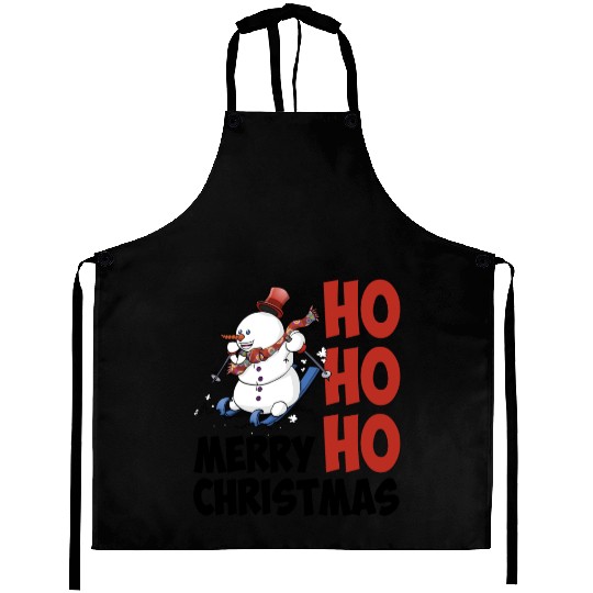 HoHoHo merry christmas, the skiing snowman Aprons