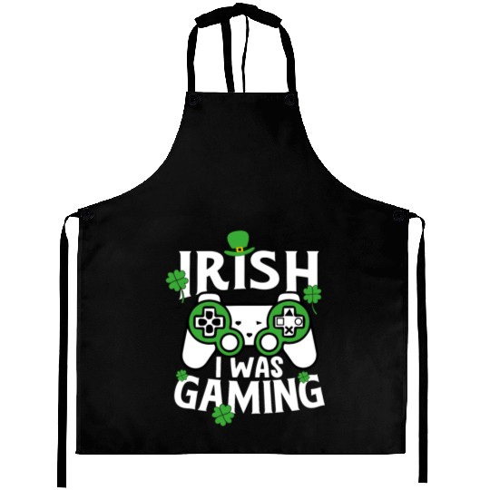Irish I was Gaming St Patricks day Shamrock Aprons