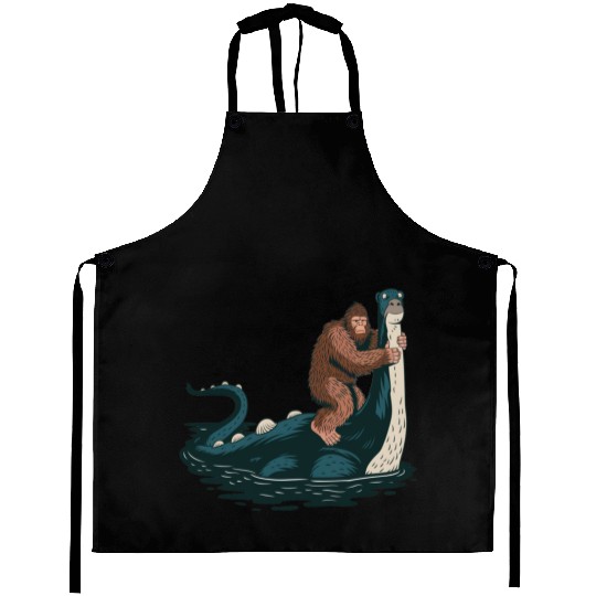 Hilarious Bigfoot & Loch Ness Monster Mashup Gift Aprons