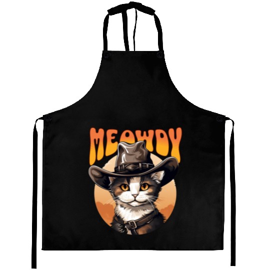 Meowdy Cowboy Cat Funny Howdy Meowdy Cowboy Cat Aprons