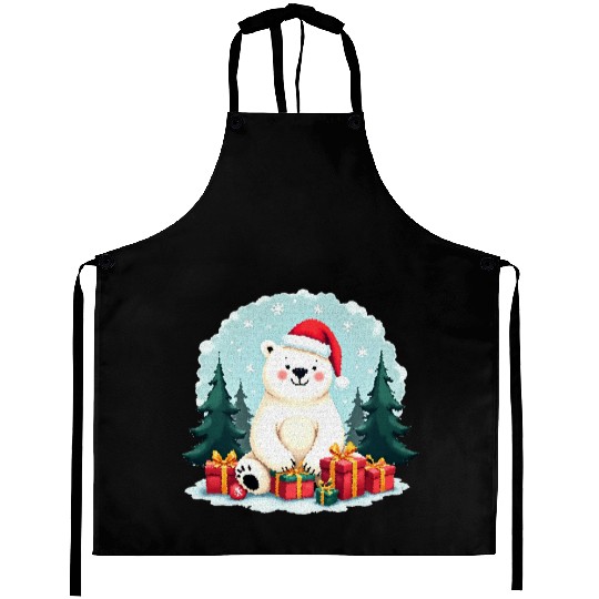Adorable Polar Bear in Santa Hat Aprons