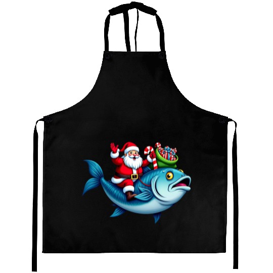 Santa on Bass Merry Fishmas Fishing Christmas Aprons
