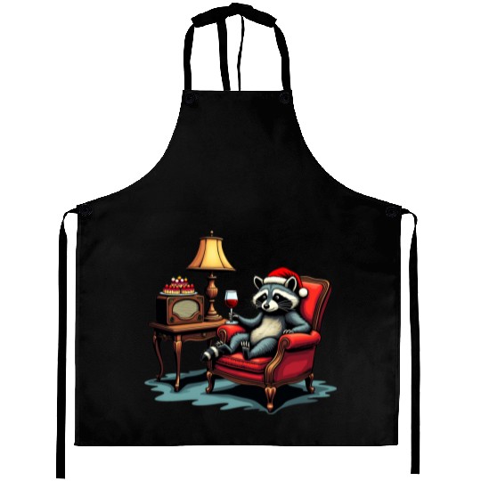 Raccoon Sitting in a Chair, Sipping Wine unique Gi Aprons