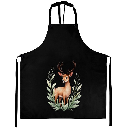 Watercolor Deer in Forest Hues Aprons