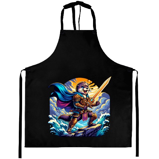 Epic Warrior Otter with Sword in Hand Aprons