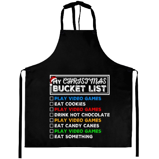 Christmas Bucket List Video Games Xmas Gamer Aprons