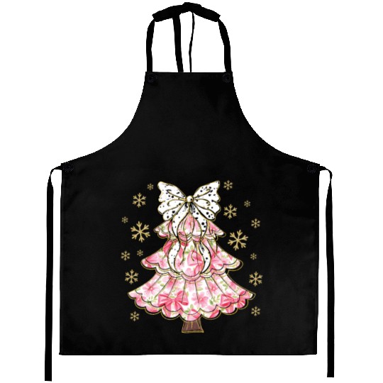 Preppy Pink Coquette Bow Xmas Tree Aprons