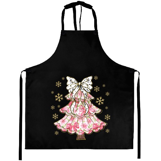 Preppy Pink Coquette Bow Xmas Tree Aprons