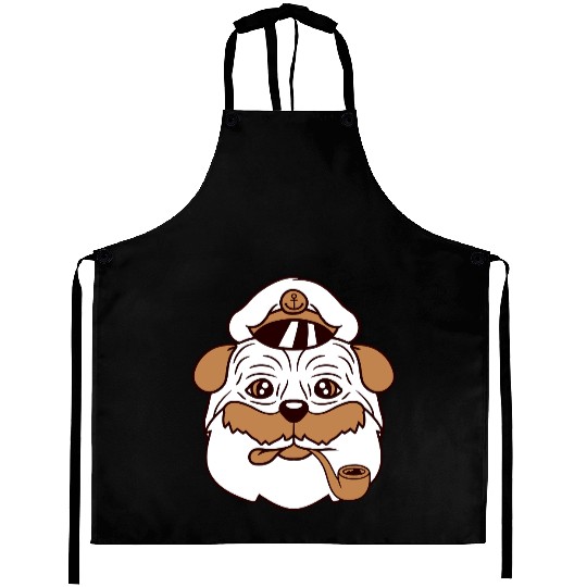 Pug Dog Captain Hat Face Funny Cute Cartoon Comic Aprons