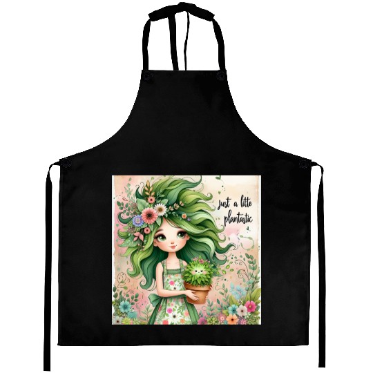 Cute Plantastic Girl Cute Floral Green Hair-Gift D83C DF38 Aprons