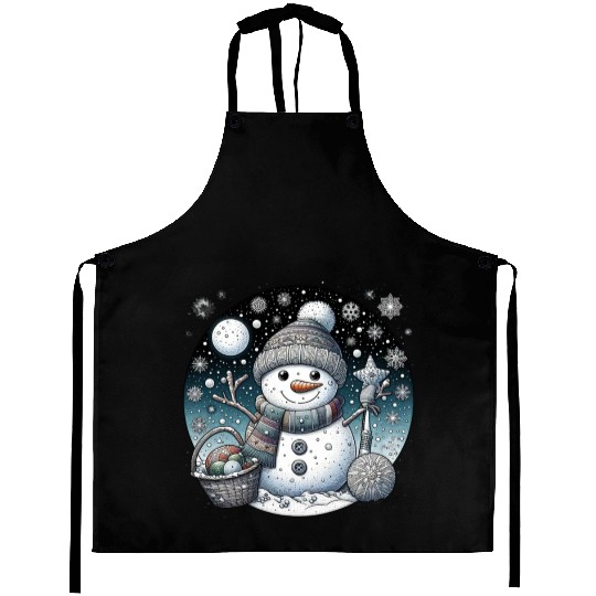 Whimsical Christmas Snowman with Scarf Aprons