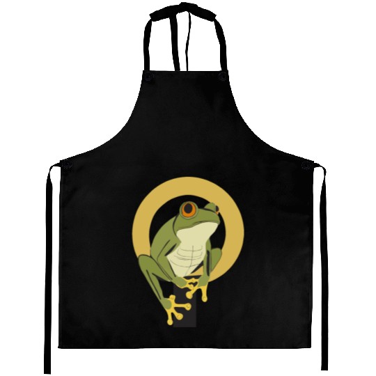 Elegant Green Frog with Gold Accents Aprons