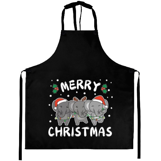 Merry Christmas Cute Elephant Festive Lights Aprons