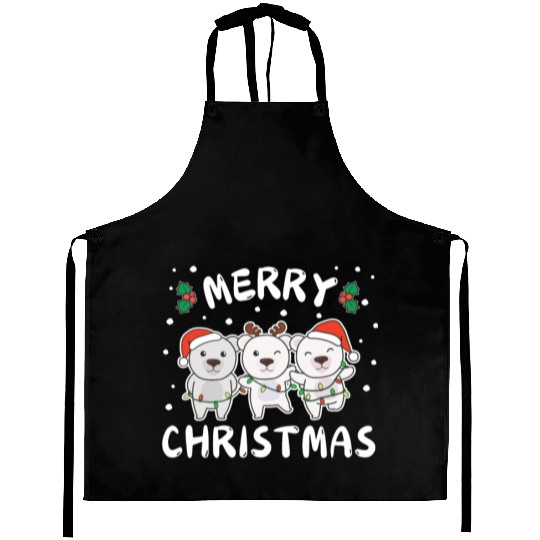 Merry Christmas Cute Polar Bear Festive Lights Aprons