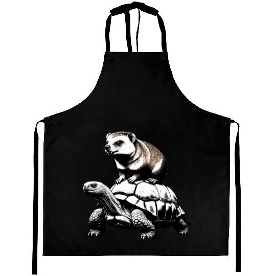 Funny Hyrax Riding a Turtle - Unique and Hilarious Aprons
