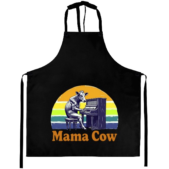 Mama Cow Playing Piano Retro Design Aprons