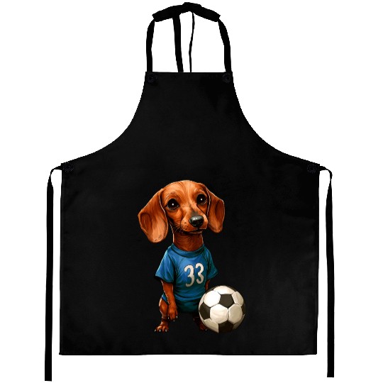 Soccer dachshund blue Aprons
