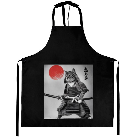 Kawaii Japanese Samurai Cat Vintage Japanese Cat Aprons