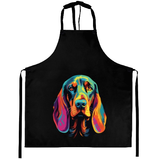 Watercolor Colorful Black And Tan Coonhound Aprons