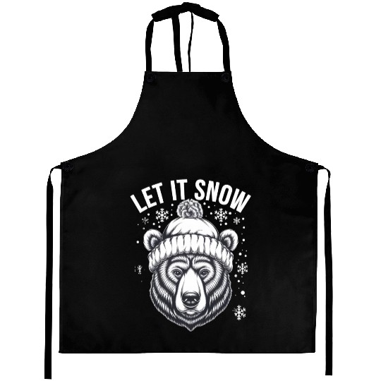 Let It Snow Bear Aprons, Winter Bear Graphic Aprons,