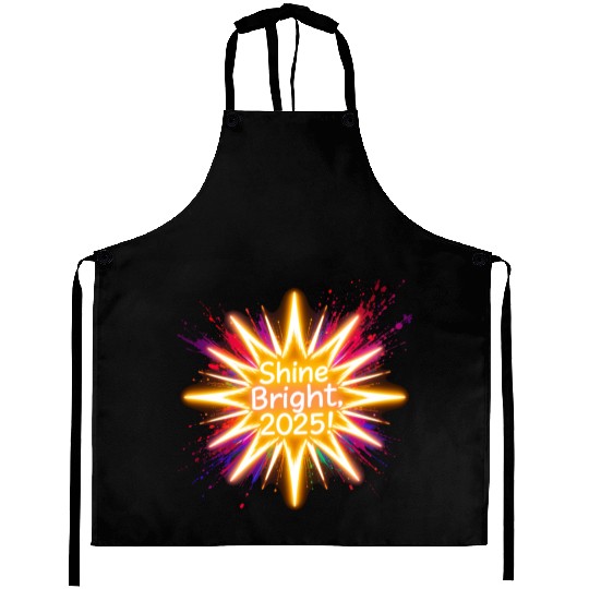 A large starburst glowing in neon light with 2025 Aprons